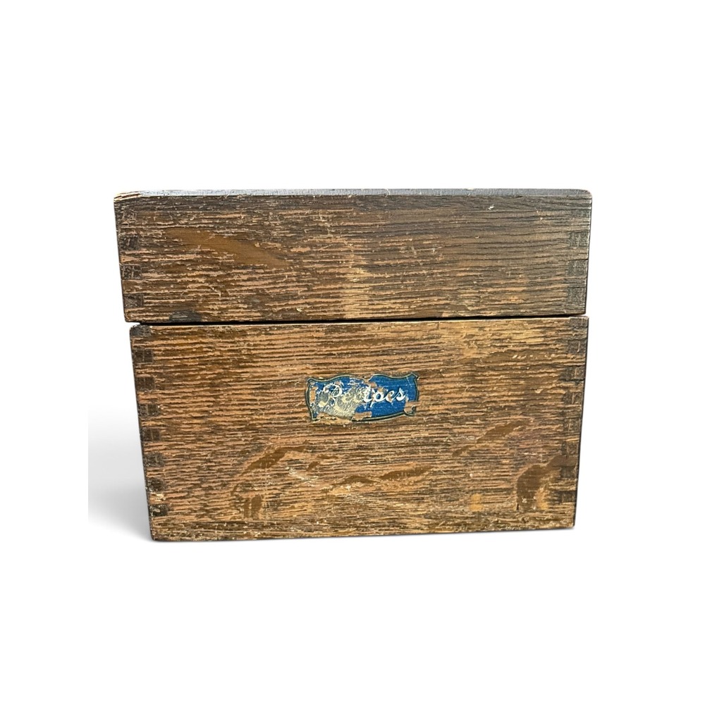 Vintage Weis Manufacturing Wooden Recipe Box Hinge Lid Dovetail Desk Organizer